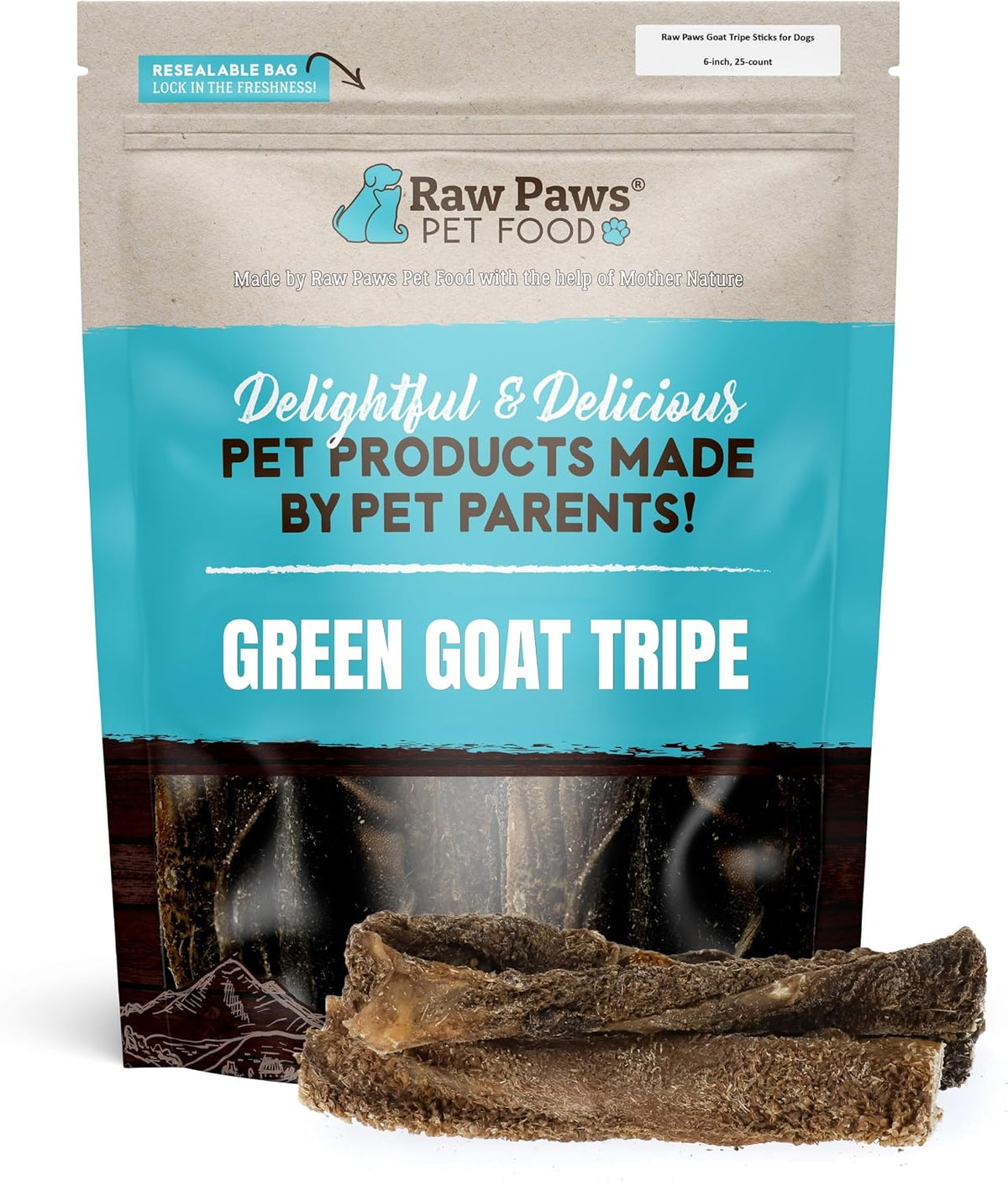 Raw Paws Green Goat Tripe Sticks for Dogs (25-Count) - Single Ingredient