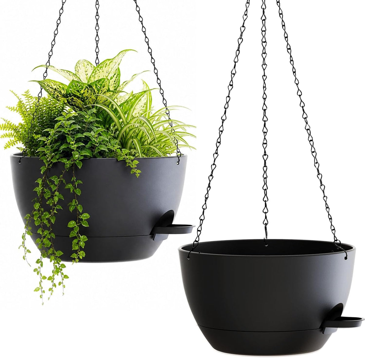 13 Inch Large Self Watering Hanging Planters with Chains,2 Pc