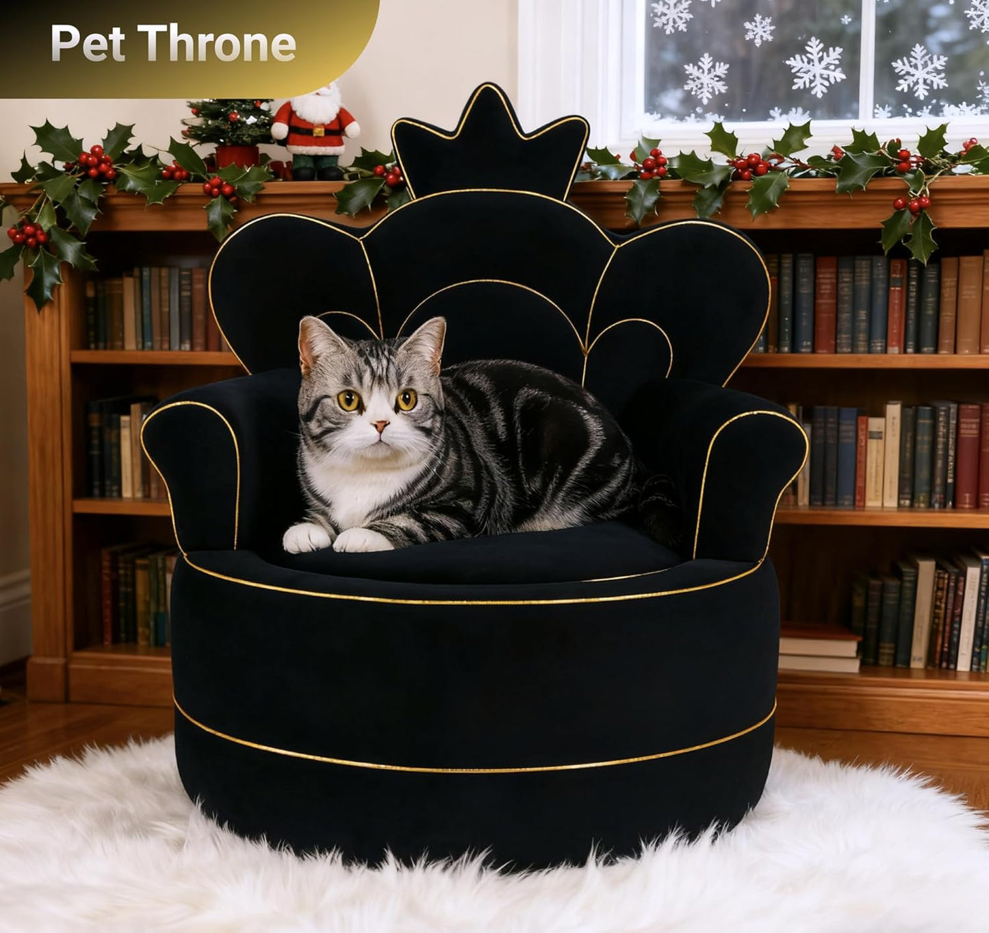 Premium Pet Sofa – Holland Velvet Dog and Cat Throne Chair, Black & Gold Design, Cozy & Soft, Scratch-Resistant & Durable, Perfect for Home Décor & Pet Lovers