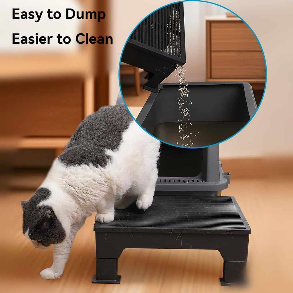Cat Litter Box Step Ramp – Adjustable 3.5" & 6", Large 16.5"X12.6" Non-Slip Litter Trapper Platform Reduces Tracking, Fits Automatic Litter Boxes, for Kittens & Senior Cats