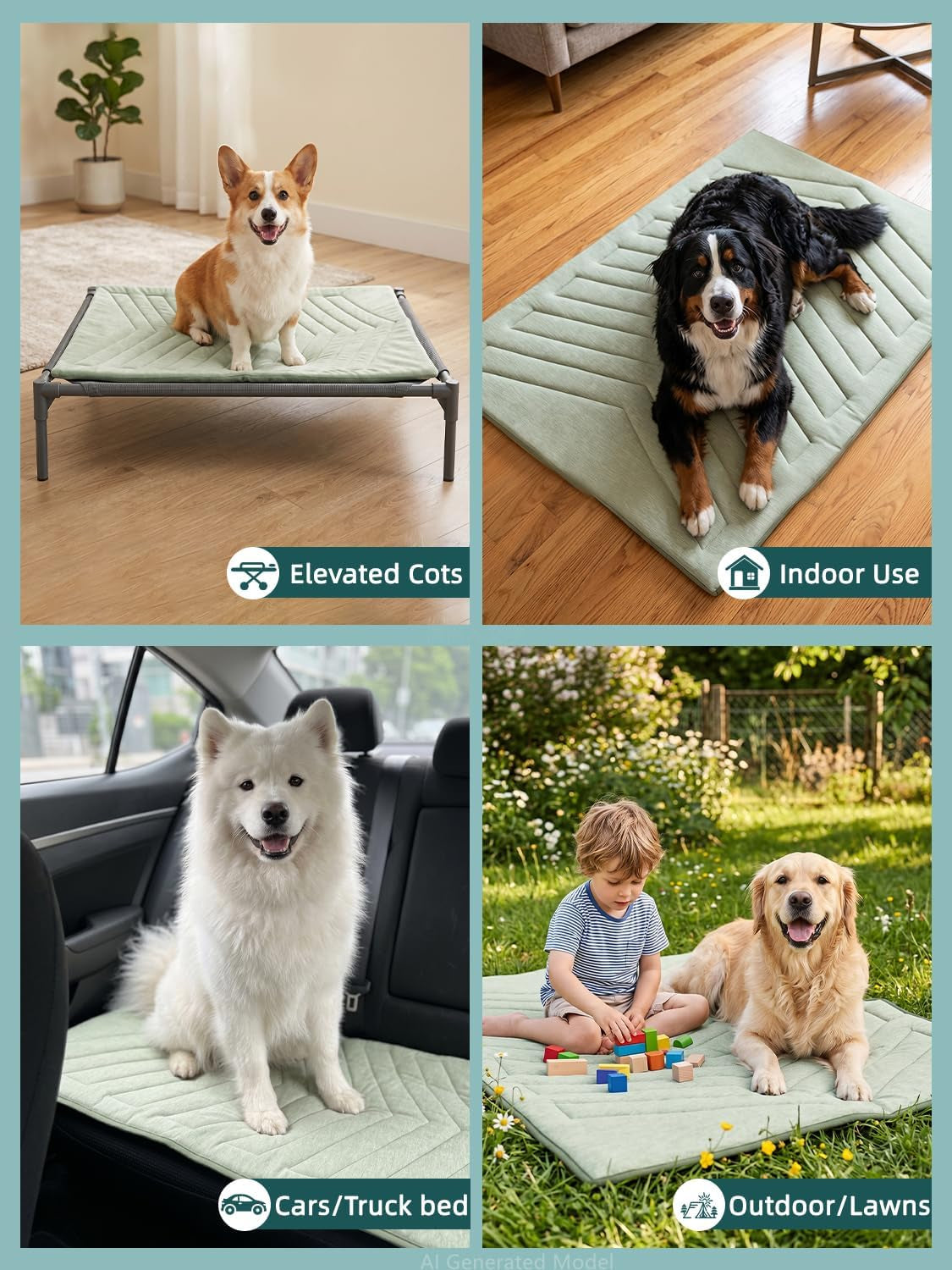 Cooling Mat for Dogs, Q-MAX>0.4 Size A(35"X22") Ice Green