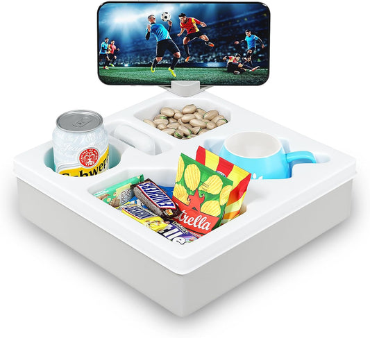 Couch Caddy with Rotatable Phone Holder,Couch Cup Holder Tray for Bed Sofa Organizer,Waterproof Couch Drink Holder, Bed Cup Holder,Ideal for Snacks, Beverage, Remote, Cellphone(White)