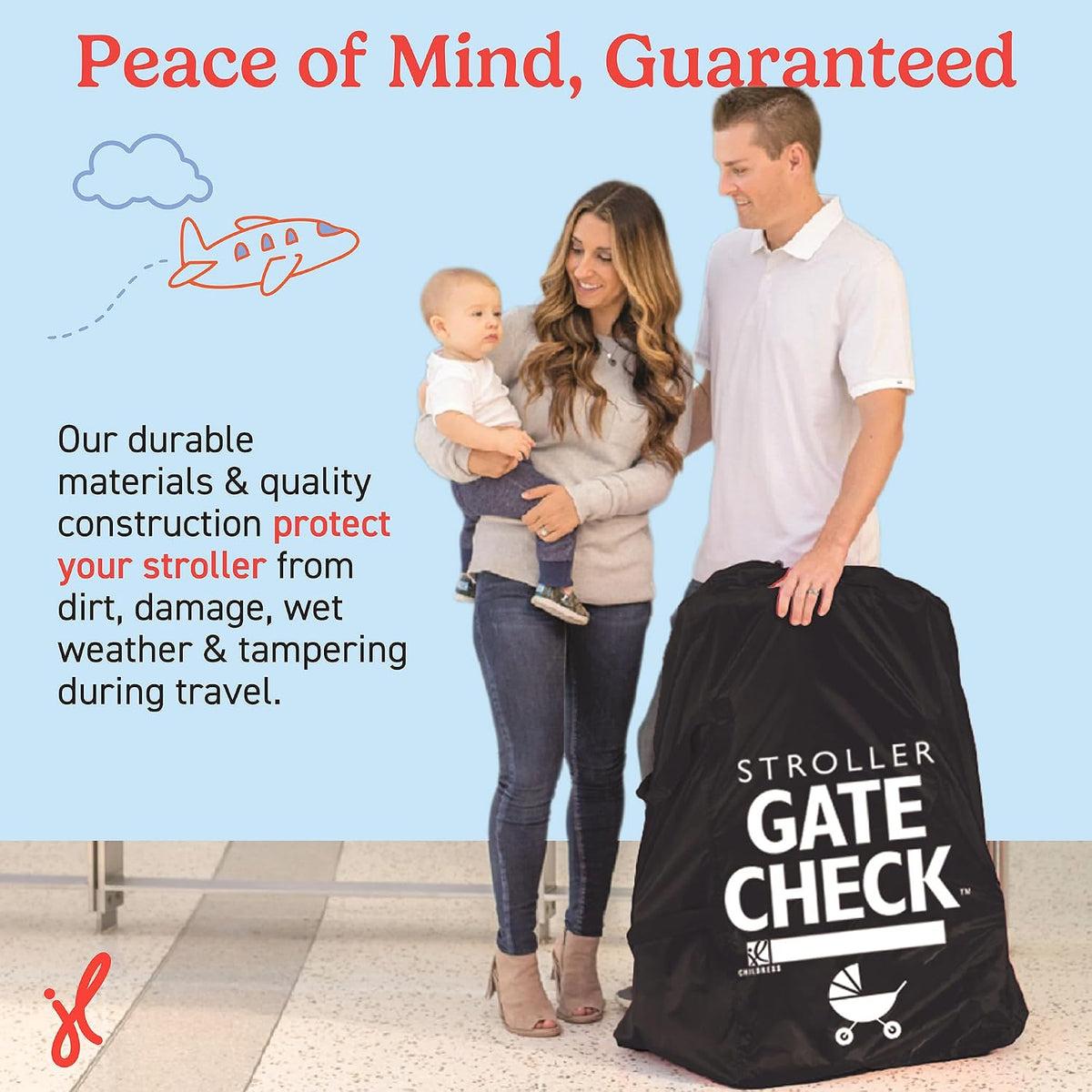 J.L. Childress Gate Check Travel Bag for Single & Double Strollers, Black