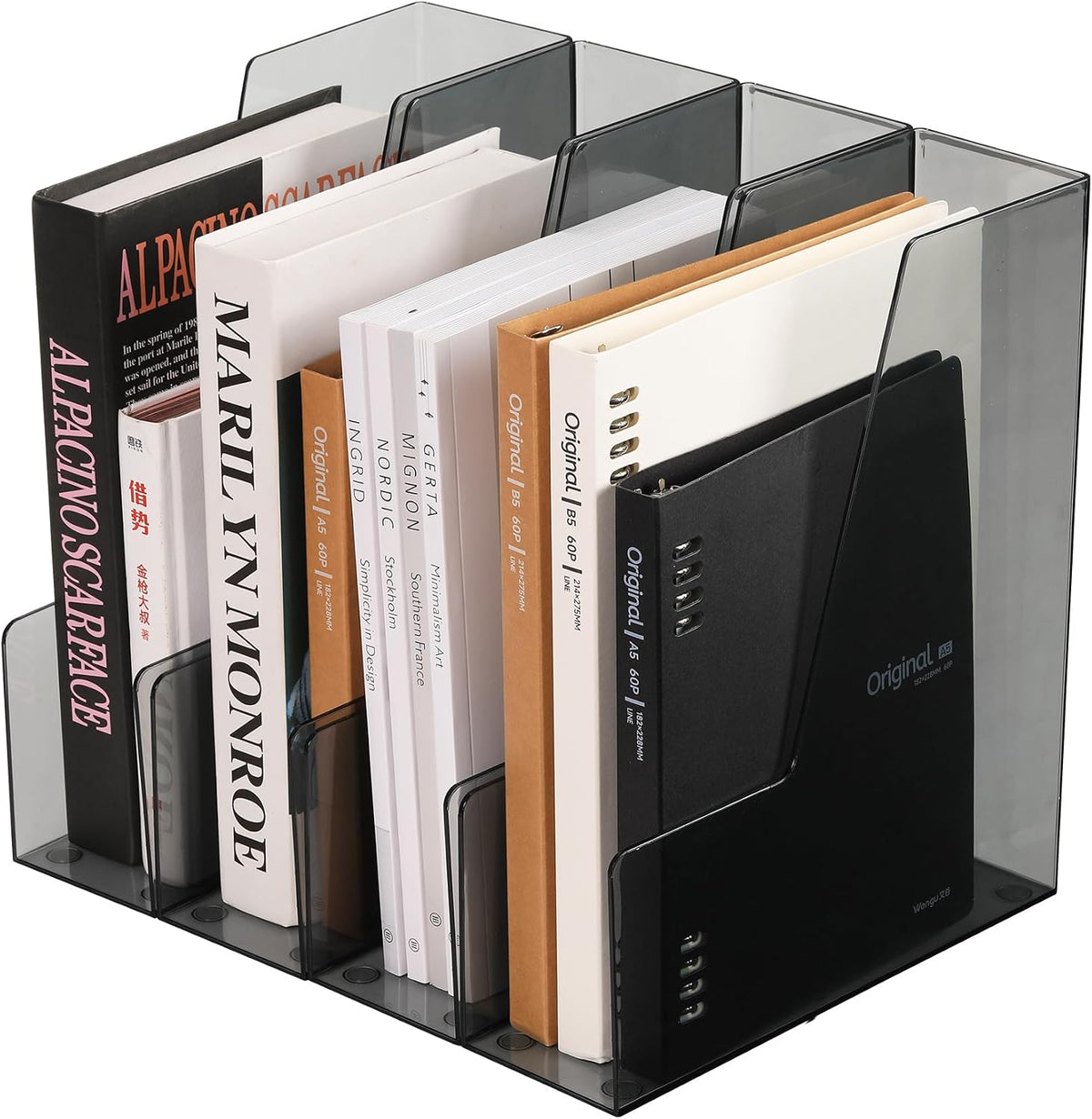 Vertical File Holder, PET Desk Organizer, Black, 4 Pack