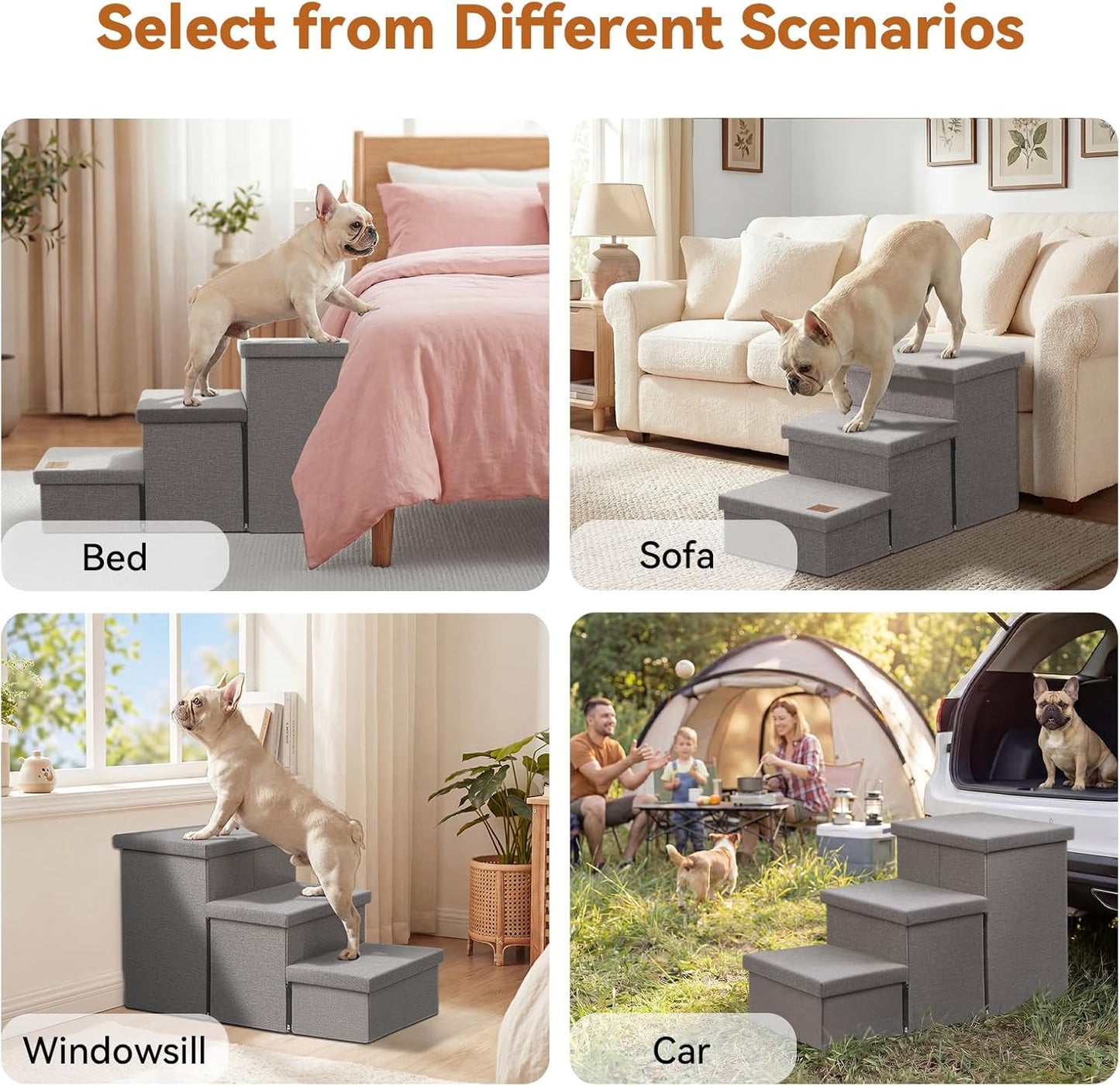 Zerbuger Wider Dog Ramp for High Bed with Storage 18" H, Foldable Dog Stairs for Small Medium Large Older Senior Animal, Sturdy Dog Step for Climbing Bed or Couch, Arthritis-Friendly (Gray, No Condo)