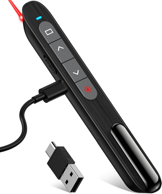 Dinofire USB C Rechargeable Presentation Remote with Red Light,Wireless Preseter PPT Slide Clicker Advancer for Macbook Laptop Computer