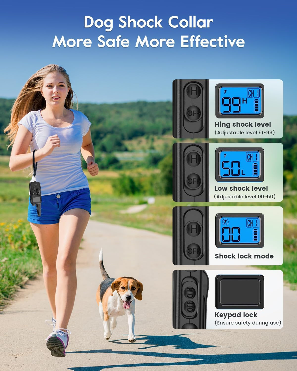 SLOPEHILL Dog Training Collar with Remote, 4200FT Electric Shock Collar,Waterproof E-Collar with Beep, Vibration, Shock, Flash Light and No Shock Mode, Fit for 8-140Lbs Small Medium Large Dogs (Green)