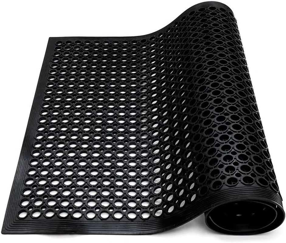 Anti-Fatigue Rubber Floor Mat - NANBOWANG Commercial Grade Grease Resistant Non-Slip Recycle Tyre Floor Mats for Restaurant Kitchen Bar Garden Outdoor Wet Area (36"X 60") Black
