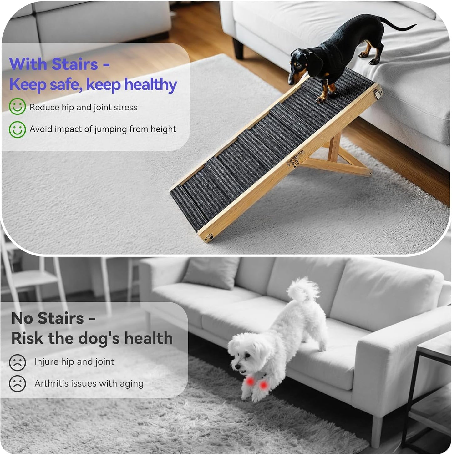 2026 Upgraded Dog Ramp for Couch, Foldable Small Dog Ramp for Sofa, 4 Adjustable Height from 13'' to 21", Portable Stable Pet Steps with Non-Slip Pad, Pet Ramps Use for Sofa Couch Stairs