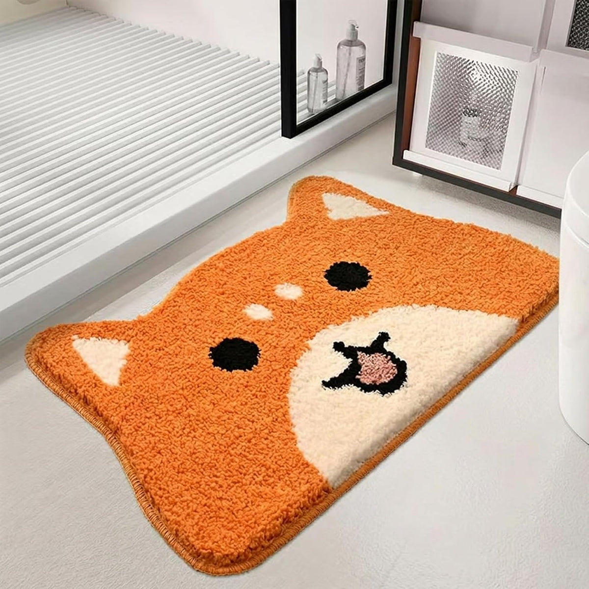 Cute Cat Bath Mat, Non-Slip Soft Plush Absorbent Cat Rug, Machine Washable Shaggy Floor Mat for Bathroom Nursery Bedroom Entrance 15.7" X 27.6" (Orange)