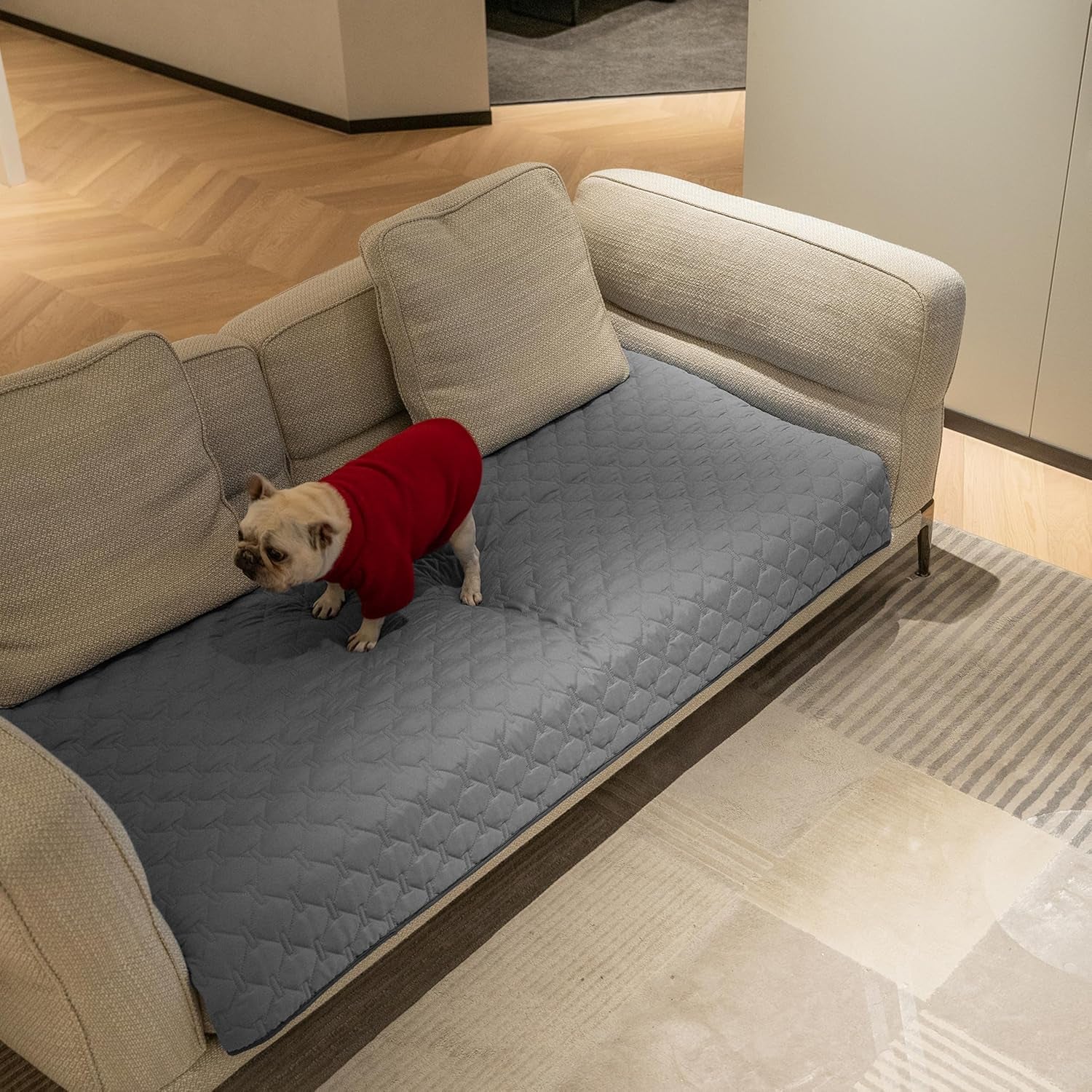 Gogobunny 3X Stronger Waterproof Pet Blanket, Scratch Proof Furniture Protector for Dogs Cats, Reversible Cover 30X70 Inch, Dark Grey/Light Grey