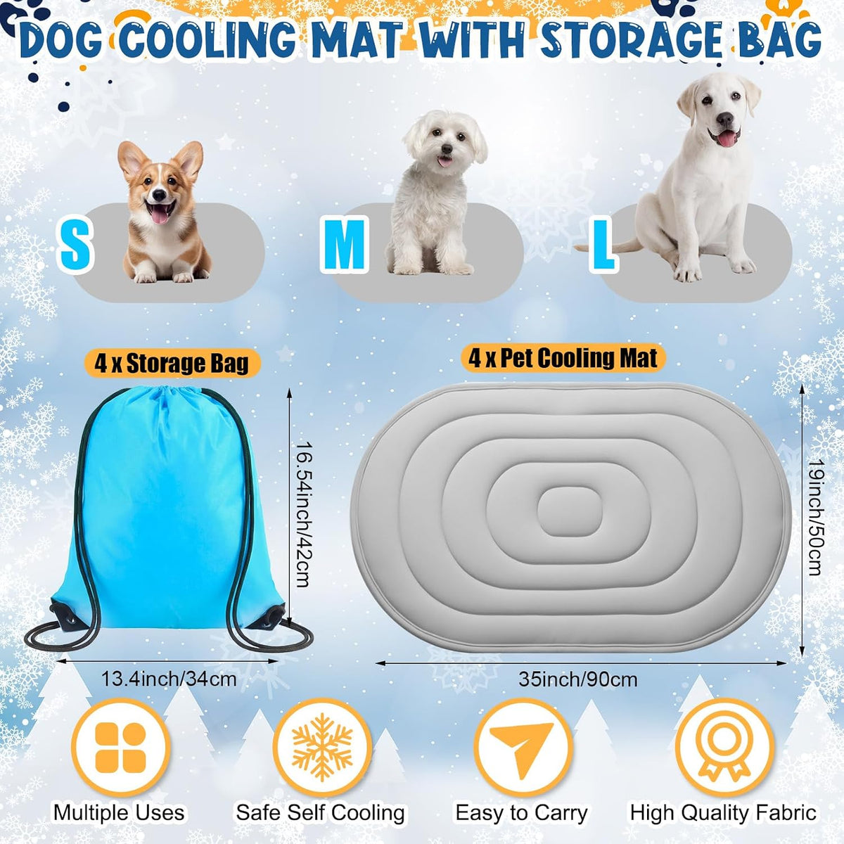 4 Pack Large Dog Cooling Mats 35" X 19" with Storage Bags, Reversible Ice Silk & Velvet Pet Cooling Pad, Summer Washable Bed for Crate, Sofa, Car, Travel