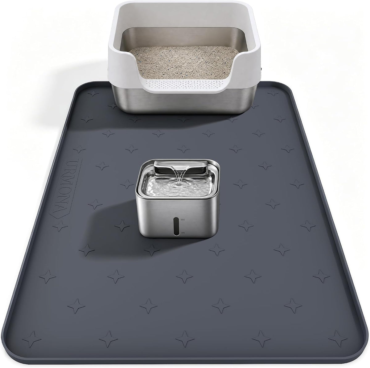 URMONA Cat Litter Mat & Dog Food Mat, 35 X 25 in Waterproof Silicone Tray