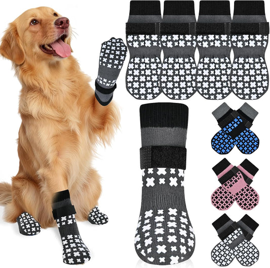 Non-Slip Dog Socks for Hardwood Floors anti Slip Double-Sided Grippy Socks for Senior Dogs to Prevent Licking Paws, Scratching & Hot Pavement Premium Dog Paw Protector with Grippers Grey XXL
