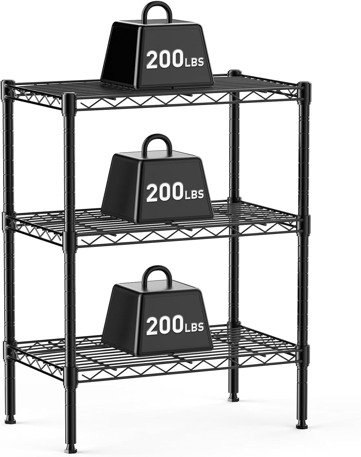 DUMOS 3-Tier Metal Wire Storage Shelves, Adjustable Standing Storage Rack Shelf, Heavy Duty Steel Shelving Unit Organizers for Kitchen Bathroom Pantry Garage, 23.2" Wx13.4 Dx30.3 H, Black