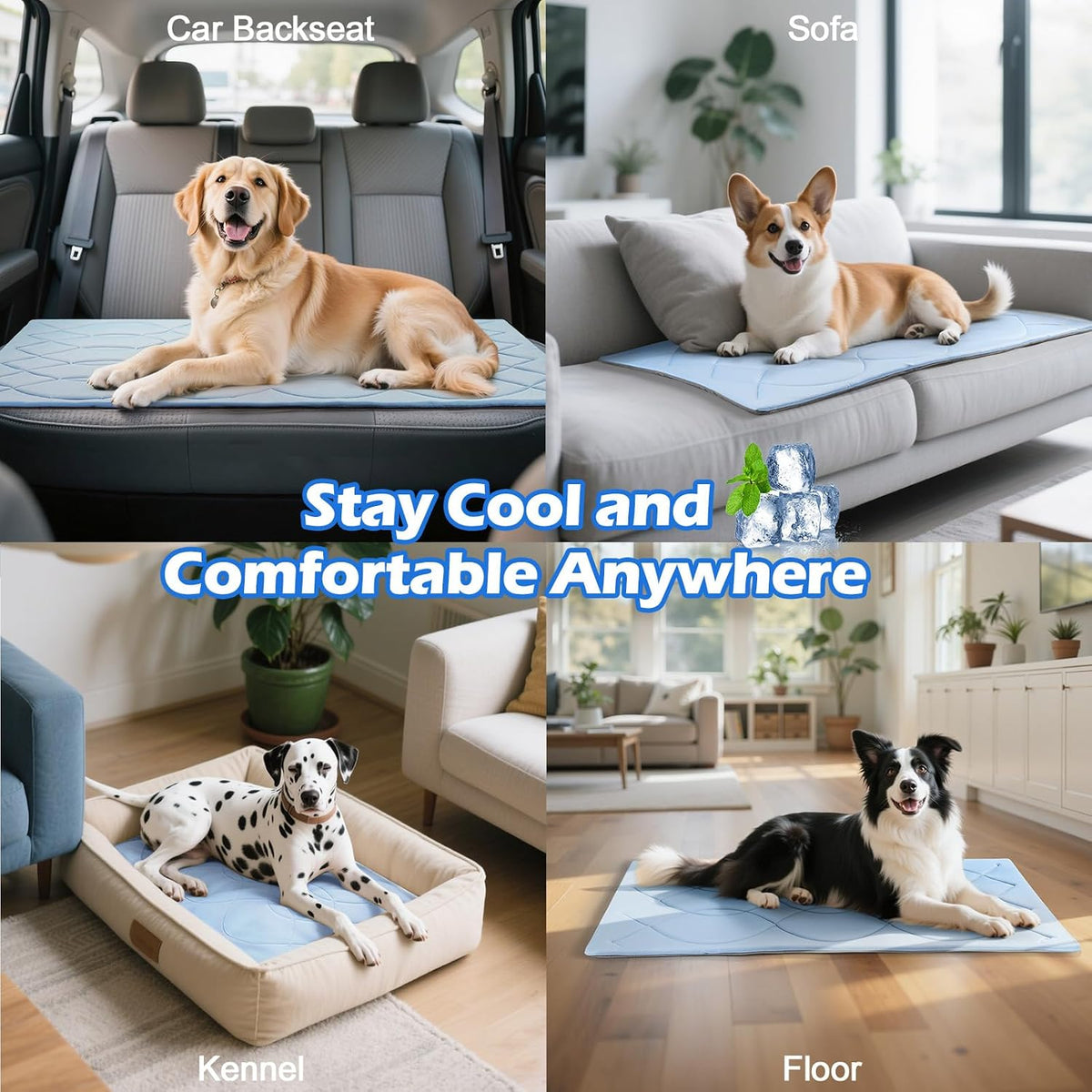 Q-Max>0.4 Dog Cooling Mat (Cool&Warm), 48''×28'', L, Blue+Grey