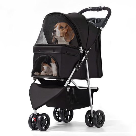 Pet Stroller for Small Medium Cats Dogs, 3-Wheel, One-Click Foldable