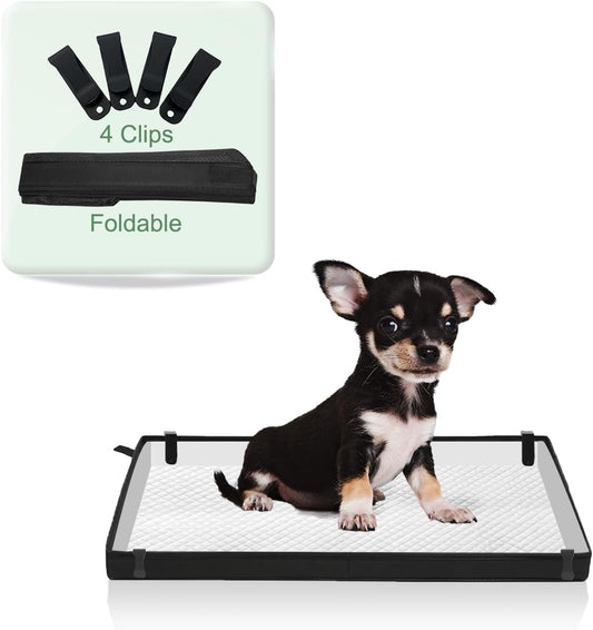 HQ4US 4LEGS Small Portable Dog Pee Pads Holder for Travel, Puppy Pad Holder Foldable Liner Base 23''X15'' Training Pad Holder with Fixing Clips, Dog Litter Box Waterproof, Easy Clean,Indoor Dog Potty