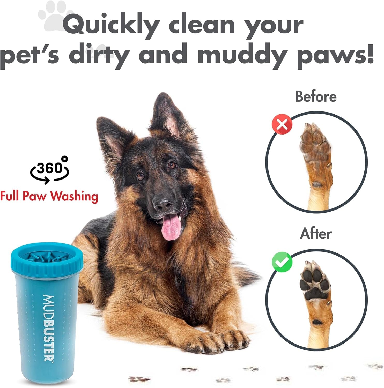 Dexas Mudbuster Large Dog Paw Cleaner, Blue, Fits 2.5"-3.5" Wide Paws, Gentle Silicone Bristles for Quick, Easy Cleaning