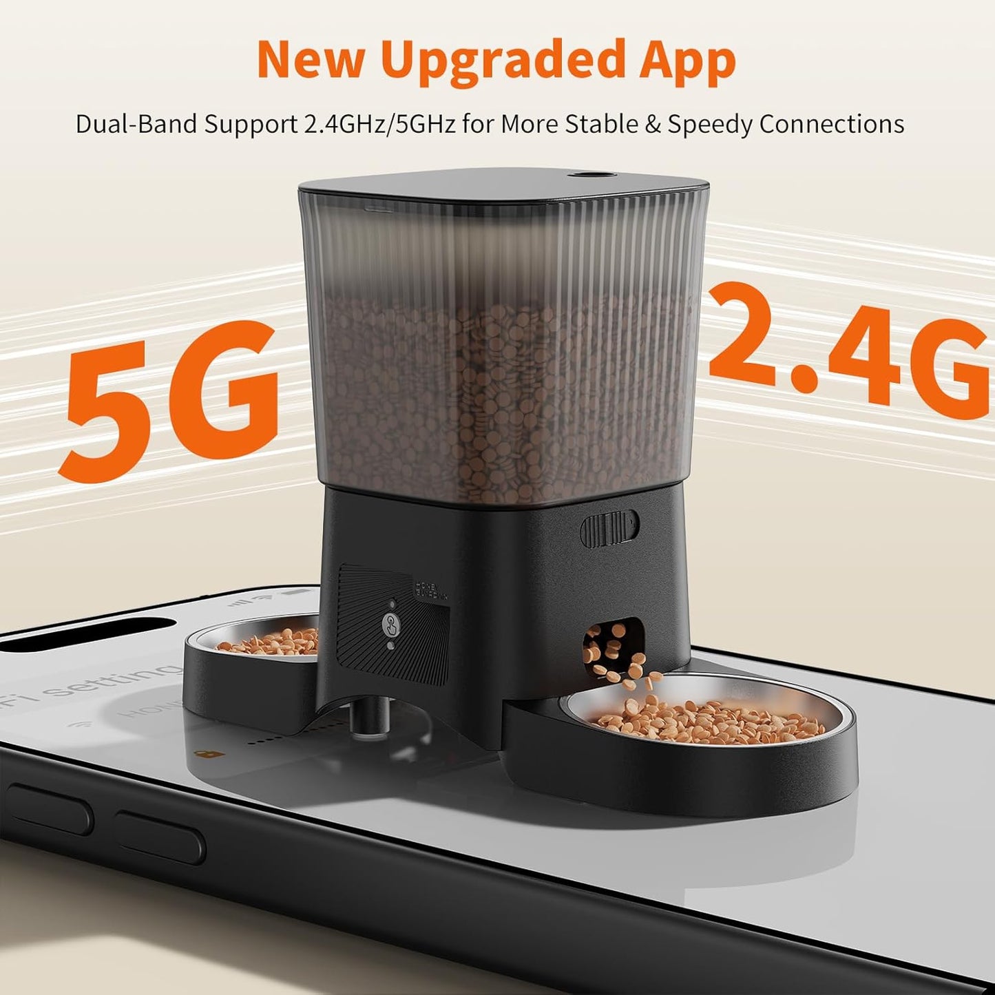 Honeyguaridan Automatic Cat Feeder for 2 Cats,3.5L Dual Cat Food Dispenser, 2.4G/5G Wifi APP Control for Multiple Cats,2 Stainless Steel Bowls & 2 Slow Feeder Anti-Choking Bowls, Dual Power
