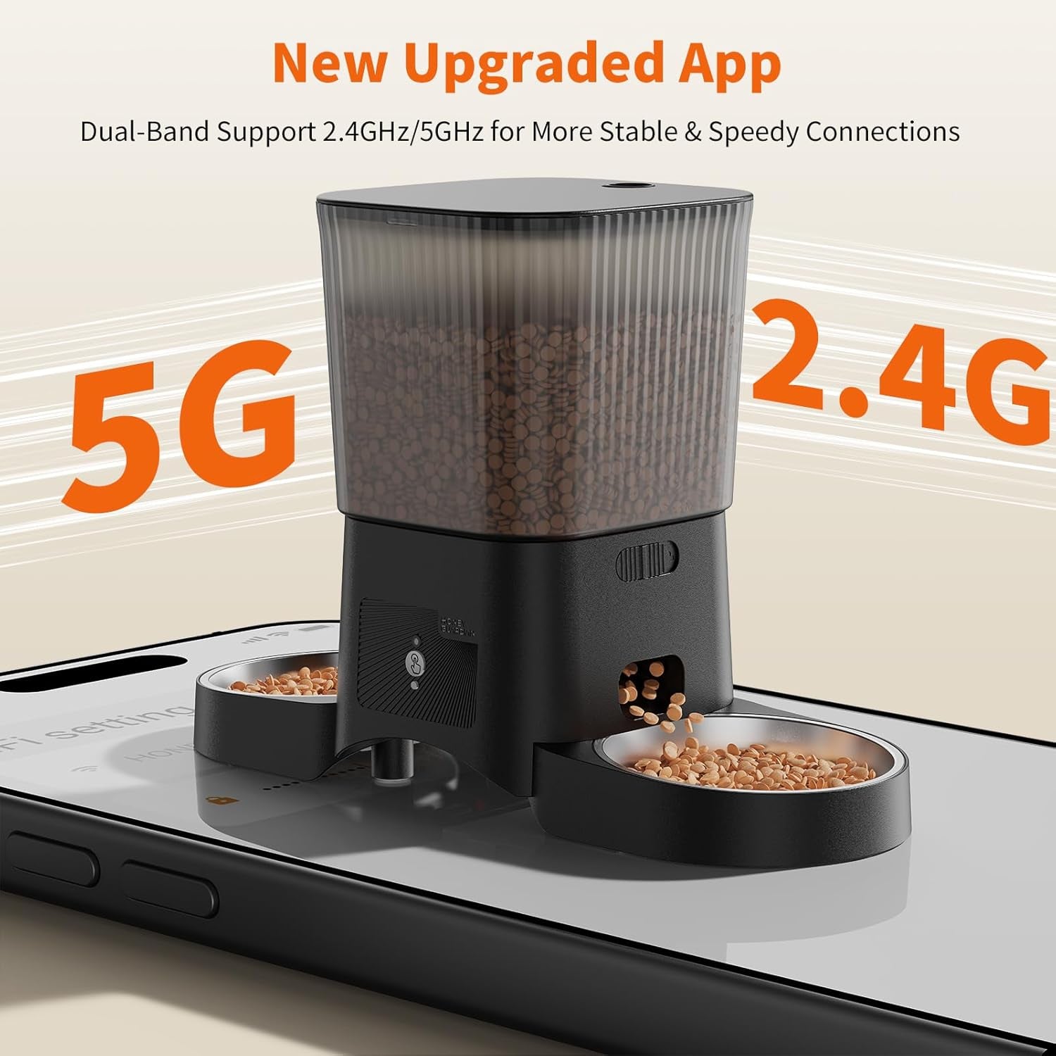 Honeyguaridan Automatic Cat Feeder for 2 Cats,3.5L Dual Cat Food Dispenser, 2.4G/5G Wifi APP Control for Multiple Cats,2 Stainless Steel Bowls & 2 Slow Feeder Anti-Choking Bowls, Dual Power