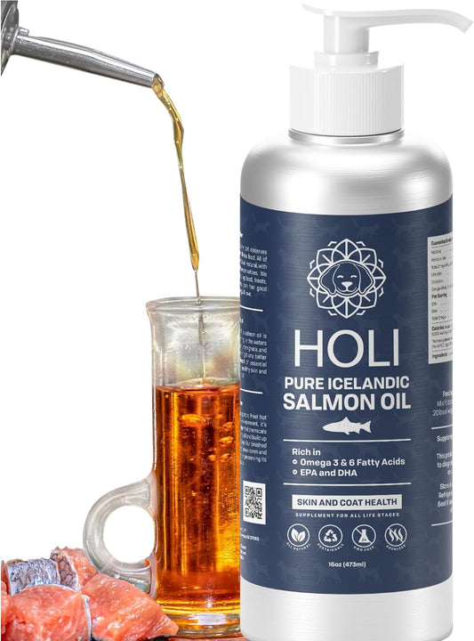 HOLI Salmon Oil for Dogs and Cats Skin and Coat | Icelandic Fish Oil | Omega 3 EPA + DHA Liquid Supplement Supports Joint Mobility, Immune & Heart Health