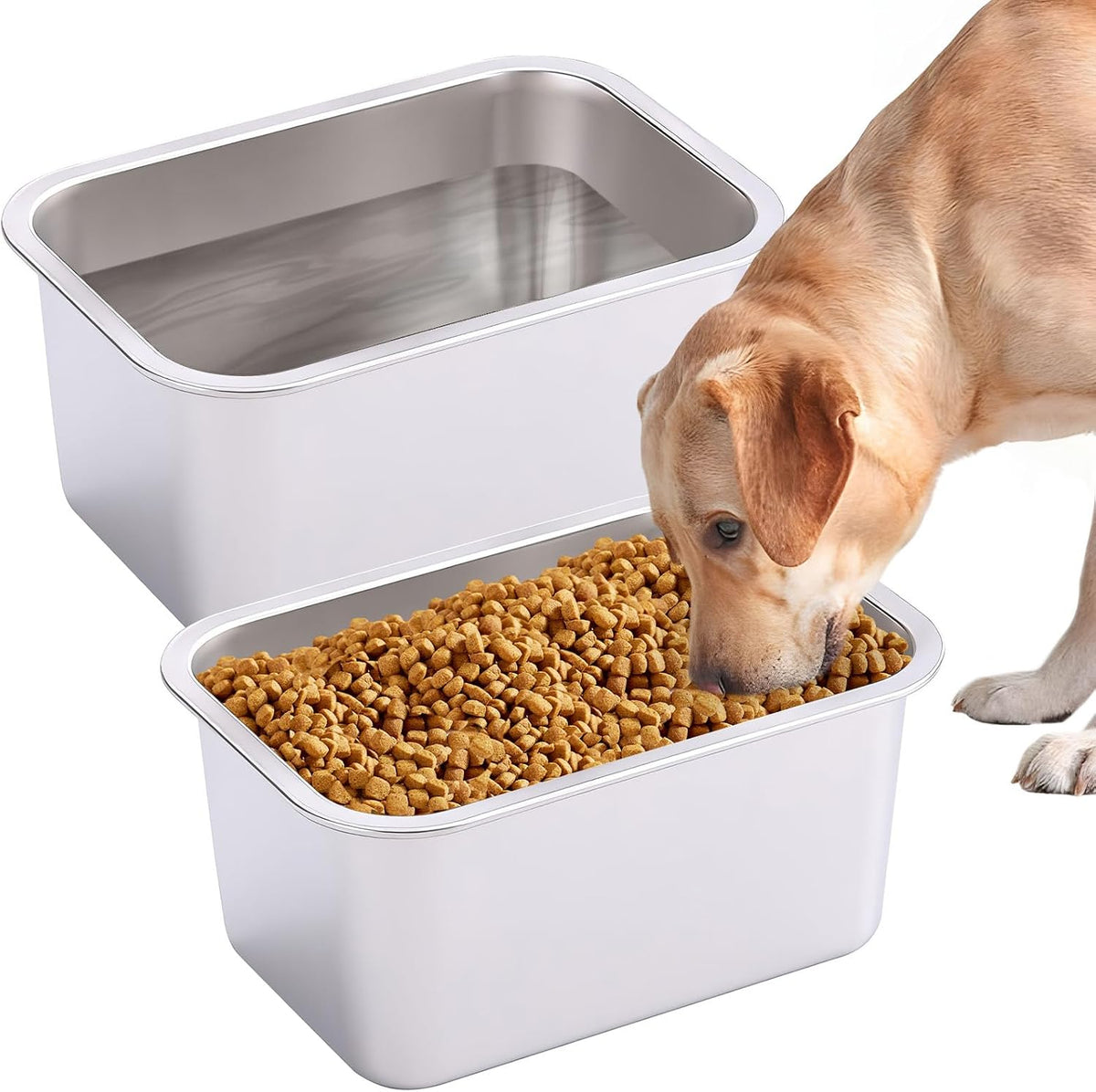 Fhiny Stainless Steel Dog Water Bowl, 2 Gallon Puppy Feeding Bowl（2 PCS）
