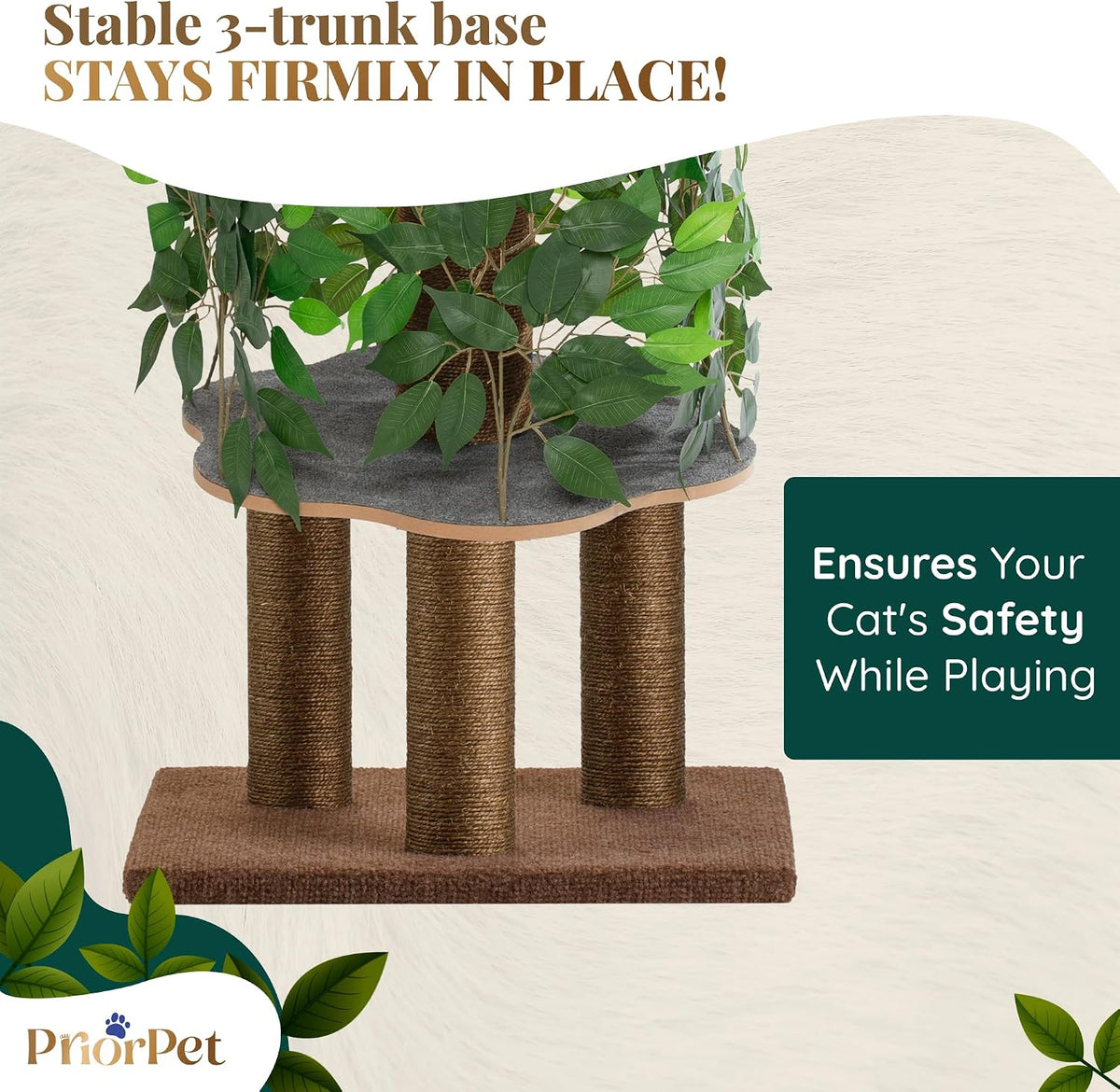 Cat Tree with Leaves – Stable & Space-Saving Design – 4 Scratch Levels & 5 Scratching Posts – for Climbing, Hiding and Sleeping – Easy to Assemble – Durable Cat Trees for Indoor Cats – Natural Look