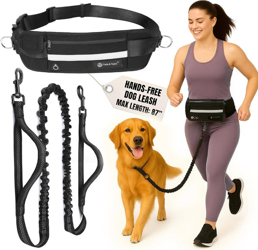 Hands Free Dog Leash with Waist Pouch, Reflective Bungee, Dogs up to 100 Lb