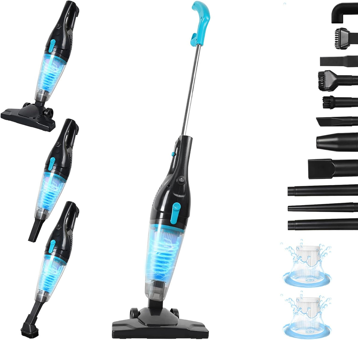 Intercleaner Corded Vacuum Cleaner, 15Kpa Powerful Suction with 400W Motor, 12 in 1 Lightweight Bagless Stick Vac with Handheld, Ultra Quiet, for Hardwood Floor Carpet Car Pet Hair