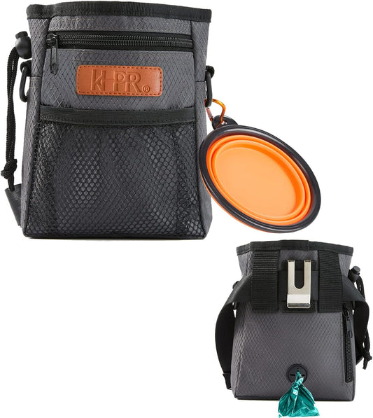 Dog Treat Training Pouch with Built-In Poop Bag Dispenser, Dark Grey