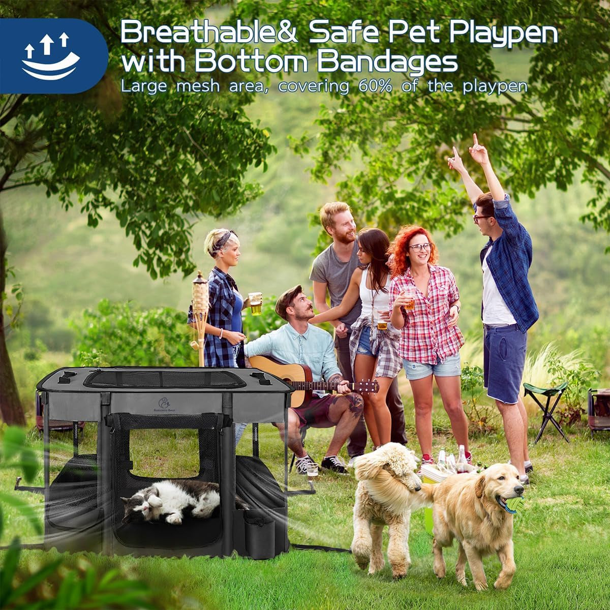 40X32X24 Inches Dog Playpen,Pet Playpen,Foldable Puppy Cat Playpen,Portable Exercise Kennel Tent Crate,Water-Resistant Breathable Shade Cover,Indoor Outdoor Travel Camping Use for Small Animals(L)