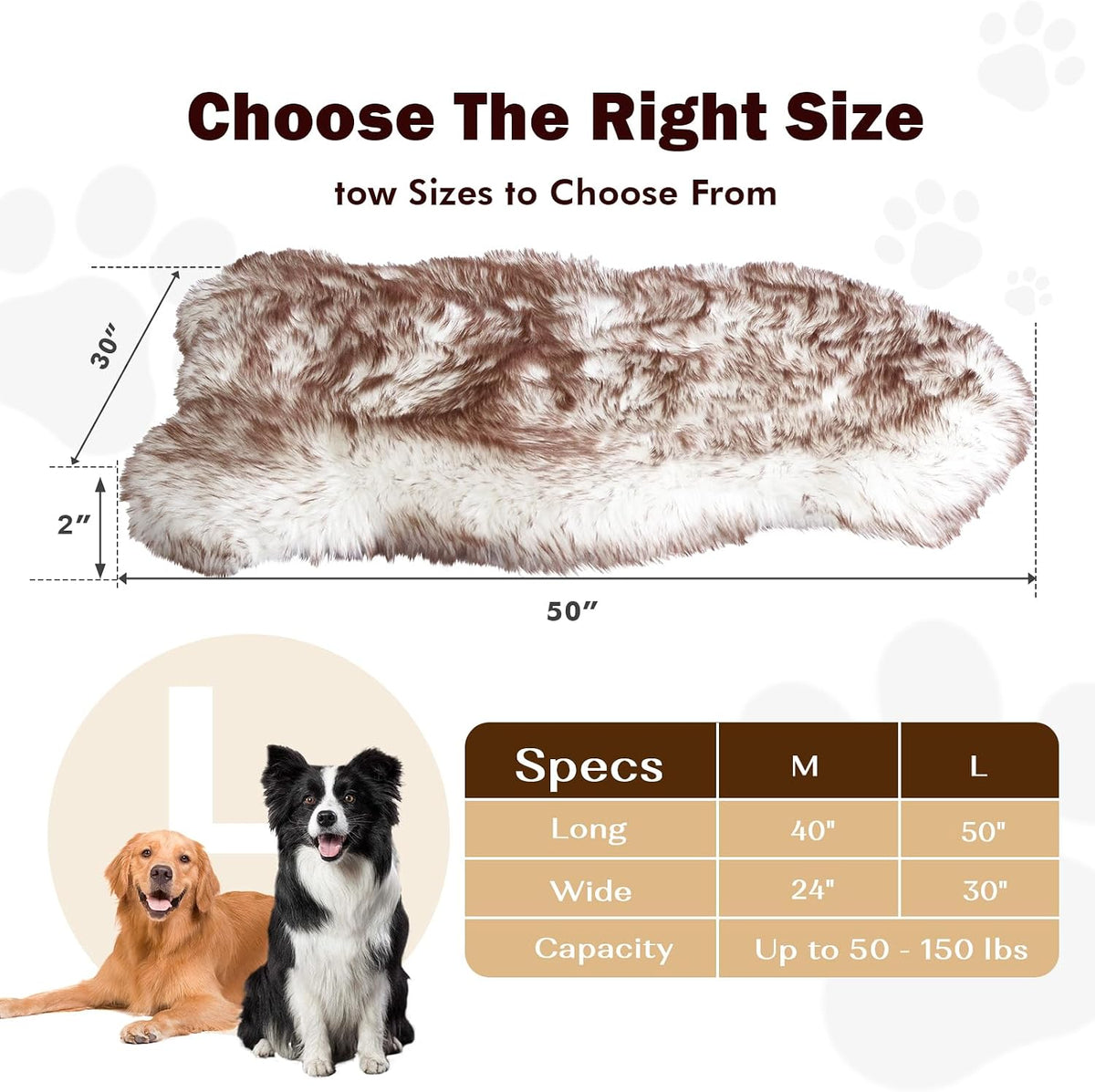Dog Bed Rug for Large Dogs, Faux Fur Orthopedic Thick Foam 50"X30"X3"
