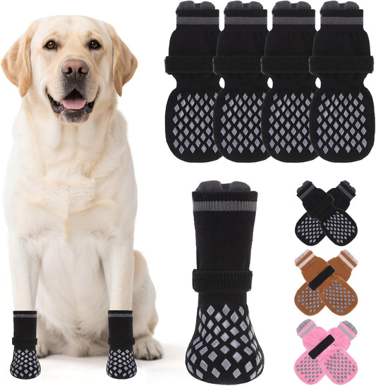 Non Slip Dog Socks Shoes to Prevent Licking Paws and Scratching, Winter Pet Booties for Cold Pavement & Hardwood Floors, Dog Grip Booties for Small Medium Large Senior Dogs