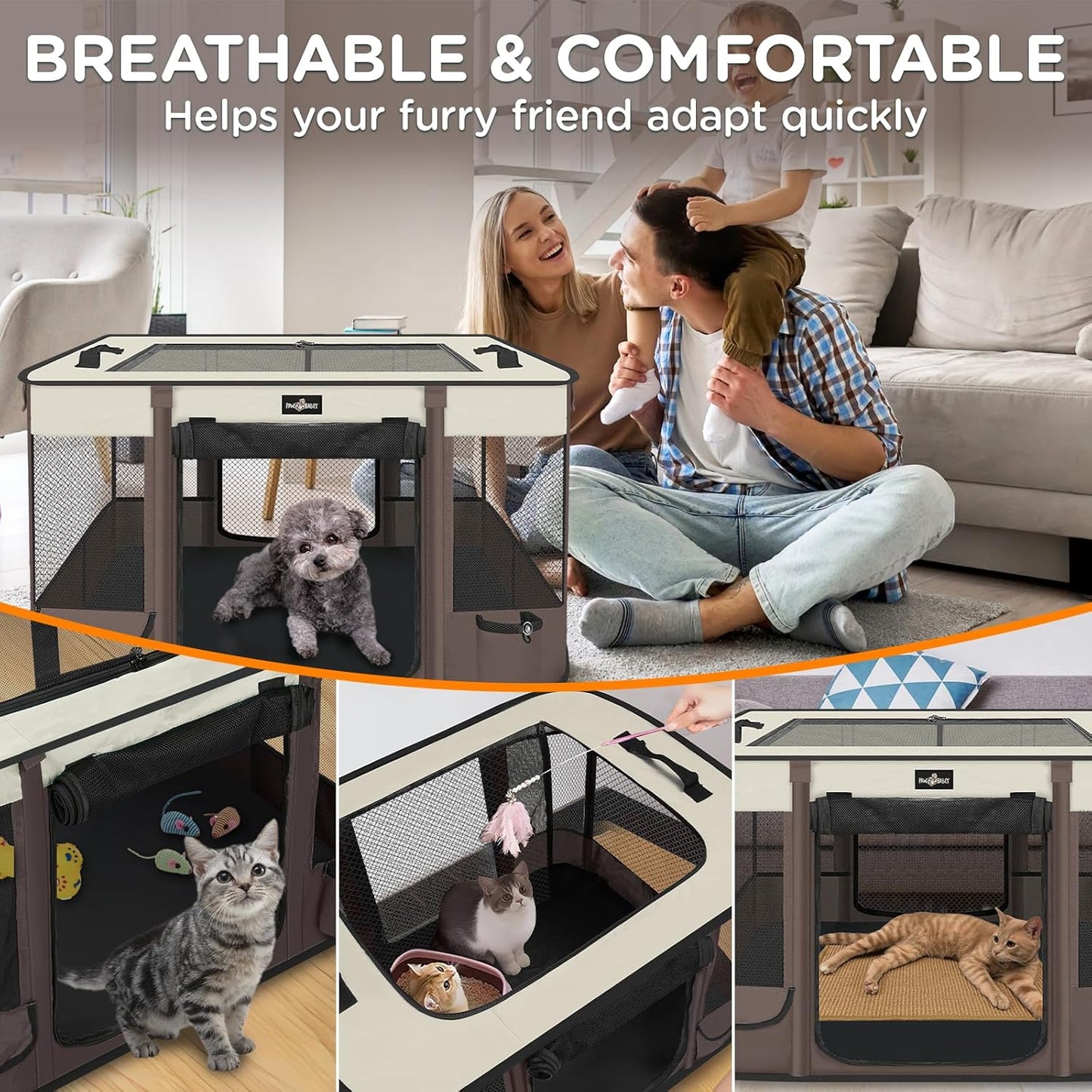 Paw Ballet Foldable Pet Kitten Playpen, Upgrade Waterproof Portable Cat Dog Playpen Kennel Tent for Small Dog Cat, Retractable Shade Cover, Indoor Outdoor Use for Small Pet.