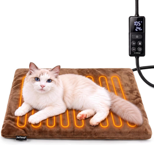 Cat Heating Pad, Heated Cat Bed, 11 Temps & Timer, MET Safety Listed, Brown