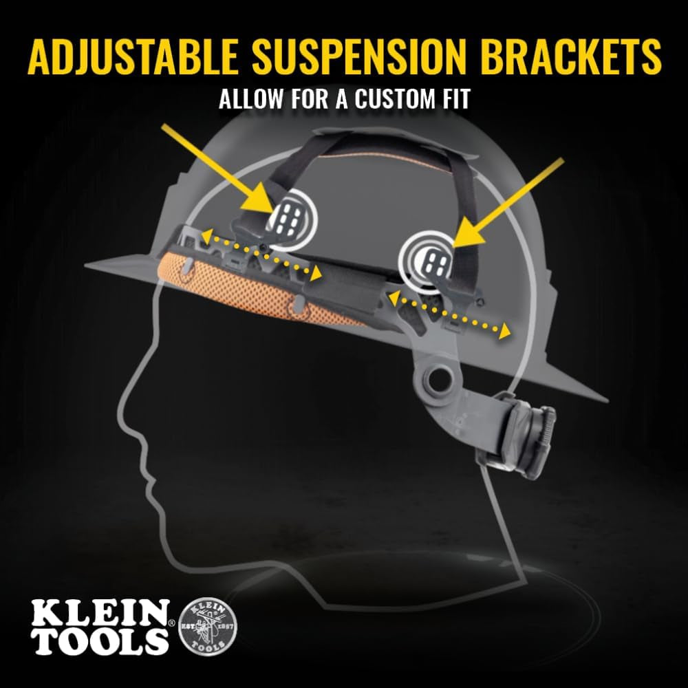 Klein Tools 60347 Hard Hat, Vented Full Brim, W/Headlamp, KARBN Pattern