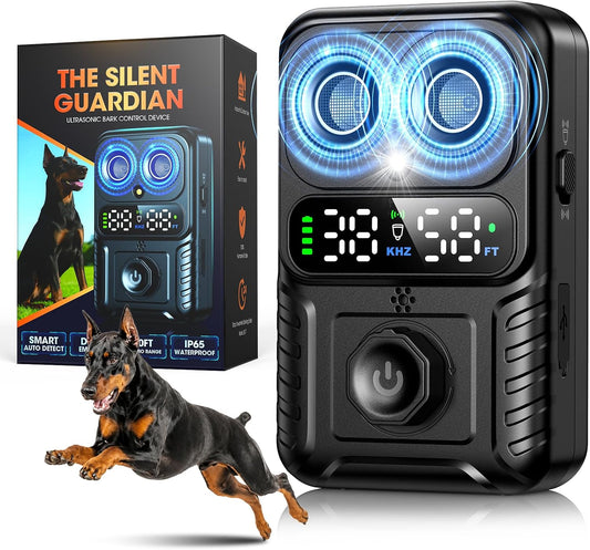 Automatic Bark Control Box, Smart Dog Bark Deterrent Device, anti Barking Device for Dogs Stop Neighbor’S Dog Barking, Owl Design Ultrasonic Bark Silencer with 2X Emitters 50FT, Waterproof for Outdoor
