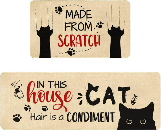 Cute Kitchen Mat Set of 2,Funny Cat Kitchen Rugs and Mats Non Skid Washable,Cute Kitchen Decor Accessories Cats Lover Owners Housewarming Gifts,Made from Scratch (17"X47"+17"X30")