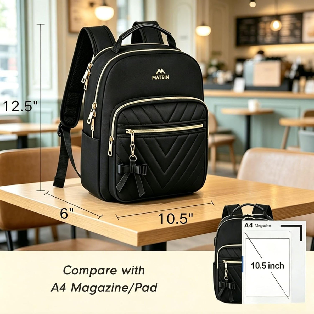 MATEIN Mini Backpack for Women, Stylish Daypack Purse, 2Pcs Sets, Black