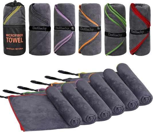 Dofilachy 6 Pack Camping Towel - Camping Towels Quick Dry Towel Microfiber Travel Sports Towel for Camp Bath Beach Swim, Large 24” X 48”