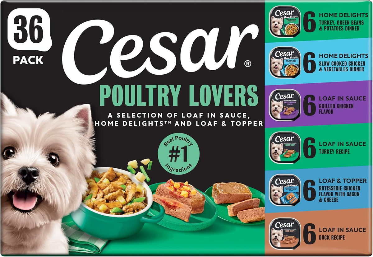 Cesar Wet Dog Food, Poultry Lovers Variety Pack, 3.5 Oz, 36 Count