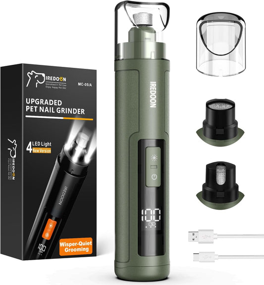 IREDOON Dog Nail Grinder with 4 LED Lights, 3 Speeds Super Quiet for Pets
