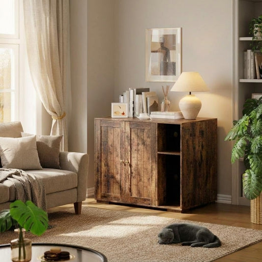 Extra Large Cat Litter Box Furniture Enclosure with Power Outlet