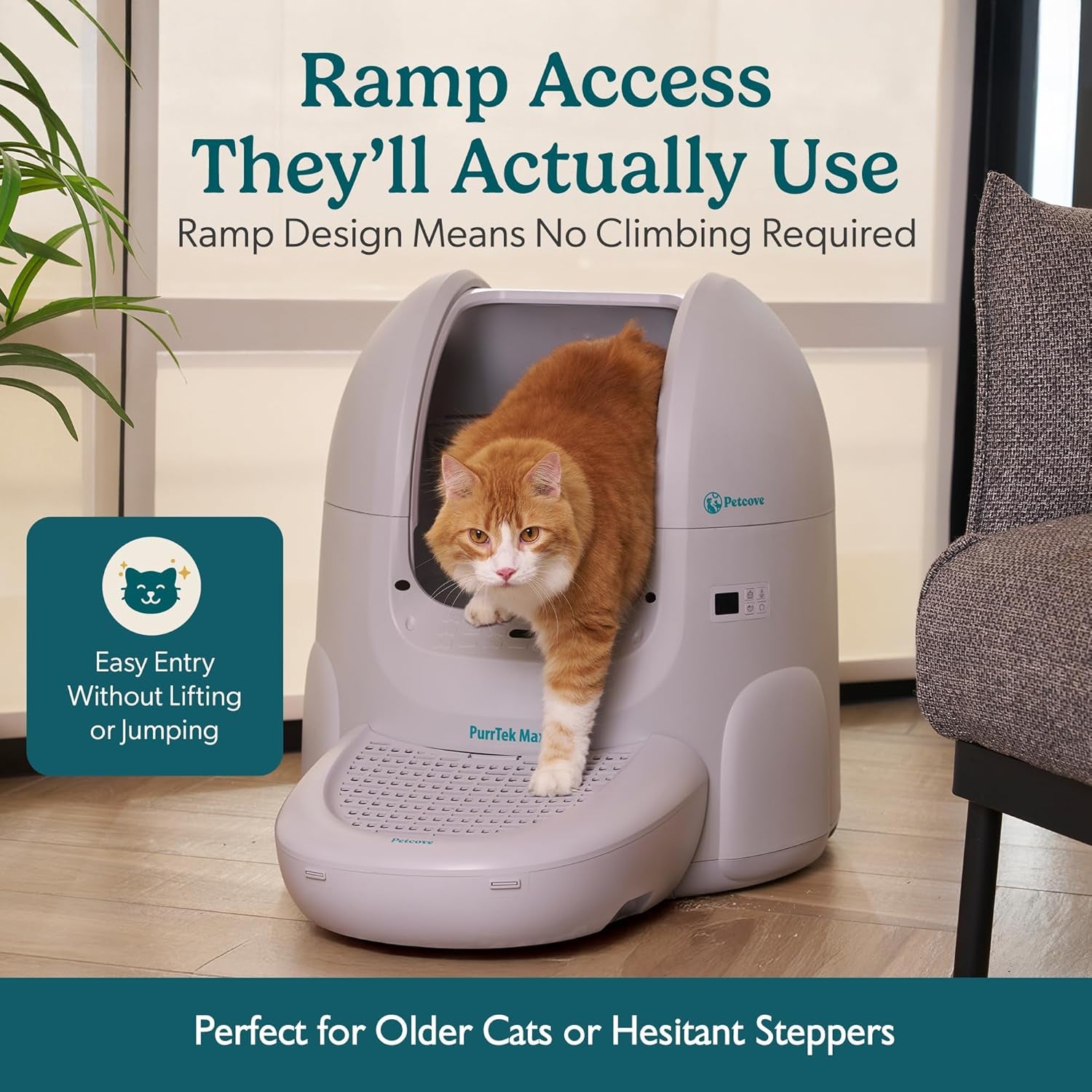 Petcove Purrtek Automatic Litter Box Self Cleaning 5Ghz Wi-Fi, Odor Control | Quiet Operation with App Sealed Waste Bin, Advanced Safety Sensors, Auto Smart Self Cleaning Cat Litter Box for Multiple Cats