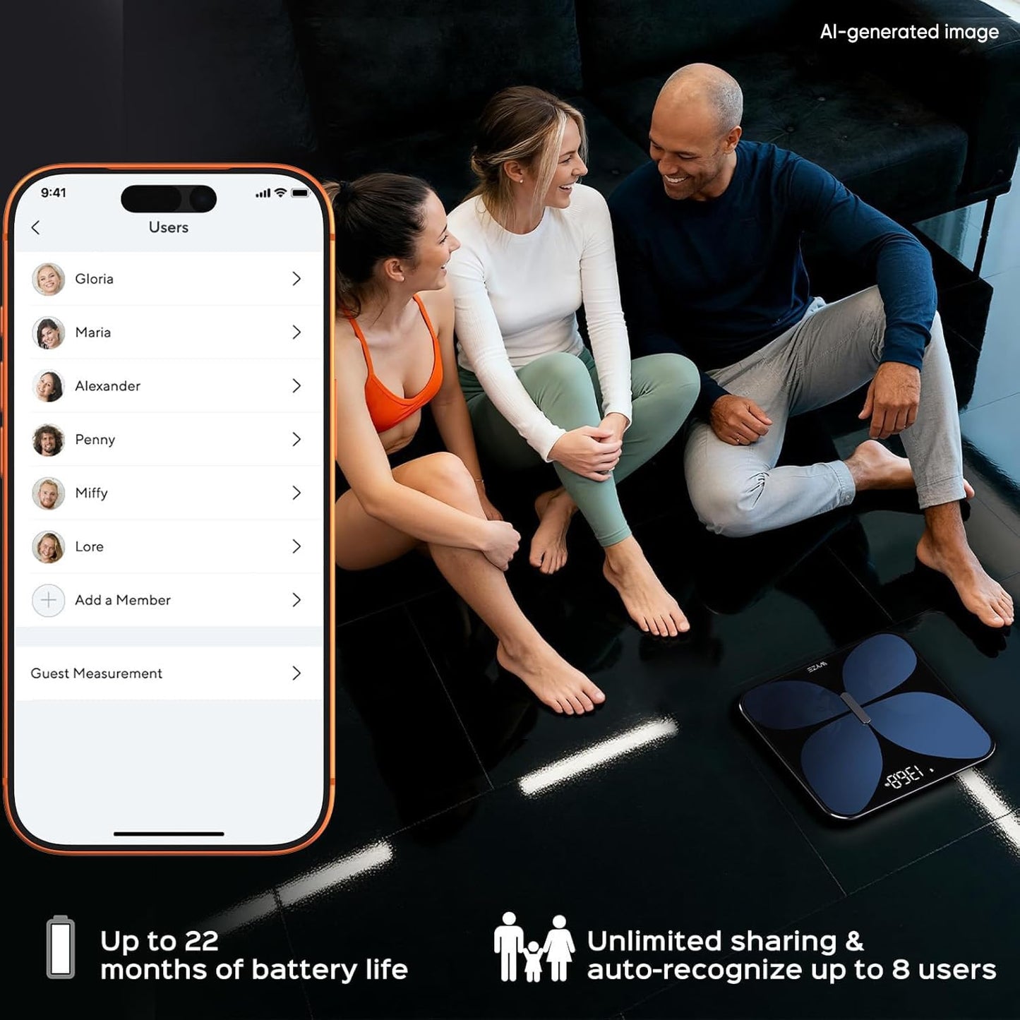 Wyze Smart Scale X Butterfly - Bathroom Scale for Body Weight, BMI, Body Fat, Muscle Mass, Accurate Bluetooth Digital Scale for Body Composition Analyzer | Sync Health Apps | ITO Glass, 400 Lbs, Black