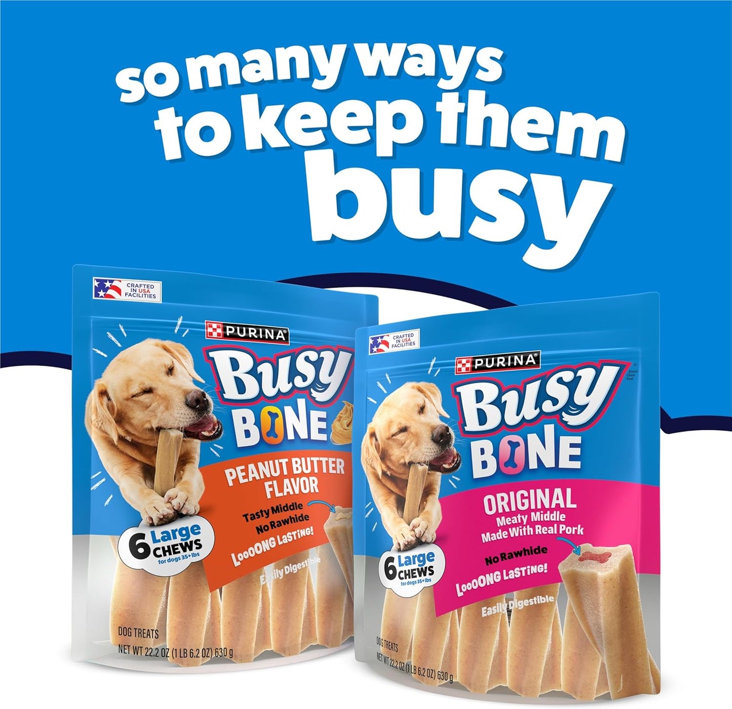 Purina Busy Bone Adult Dog Chew Bone Treats, Original - 6 Ct. Pouch