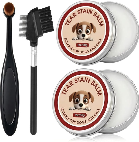 Angel Eyes Tear Stain Remover for Dogs, Tear Stain Remover Balm for Dogs & Cats with Pro Powder Brush – Natural Safe Gently Removes Eye Gunk & Stains – Great for White Dogs, Daily Eye Cleaning (2 PCS)