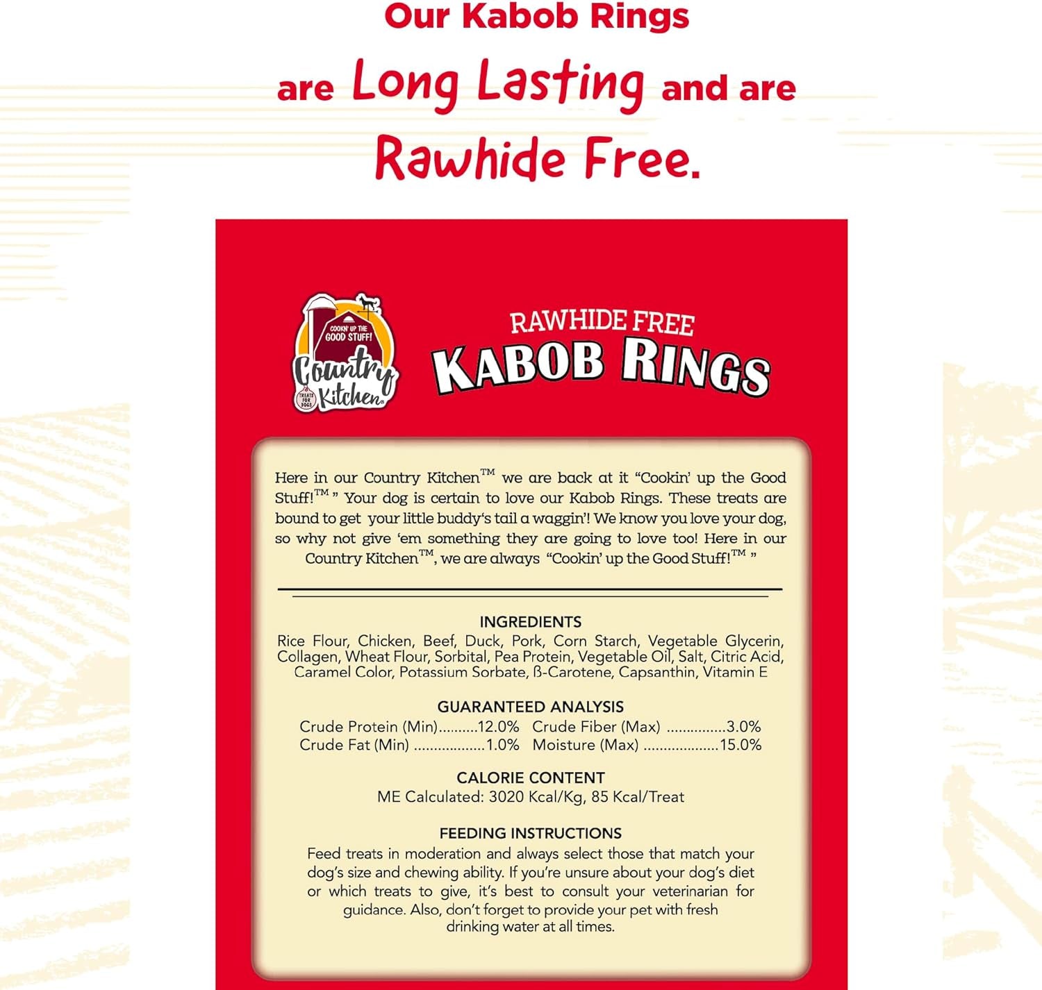 Country Kitchen Rawhide Free Kabob Rings 4 Flavor Protein Variety Dog Chews, Made with Real Chicken, Beef, Pork, and Duck, 5 Count