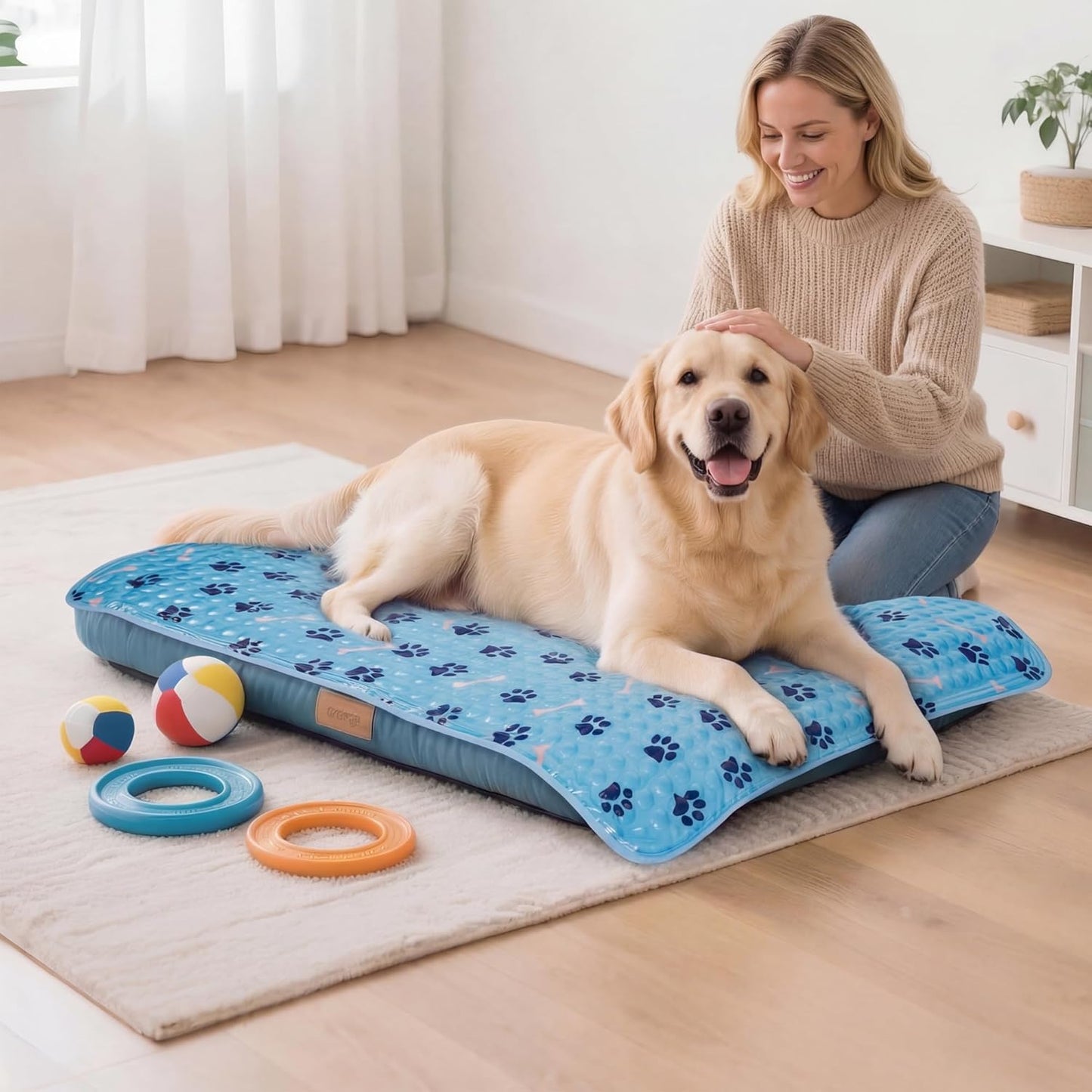 Pet Cooling Gel Pad with Patent Technology, 20In Dog Cooling Mat for Summer, Self-Cooling Mat for Medium/Small Dogs, Non-Slip Waterproof Durable Mat for Dog Beds, Car, Indoor & Outdoor Use